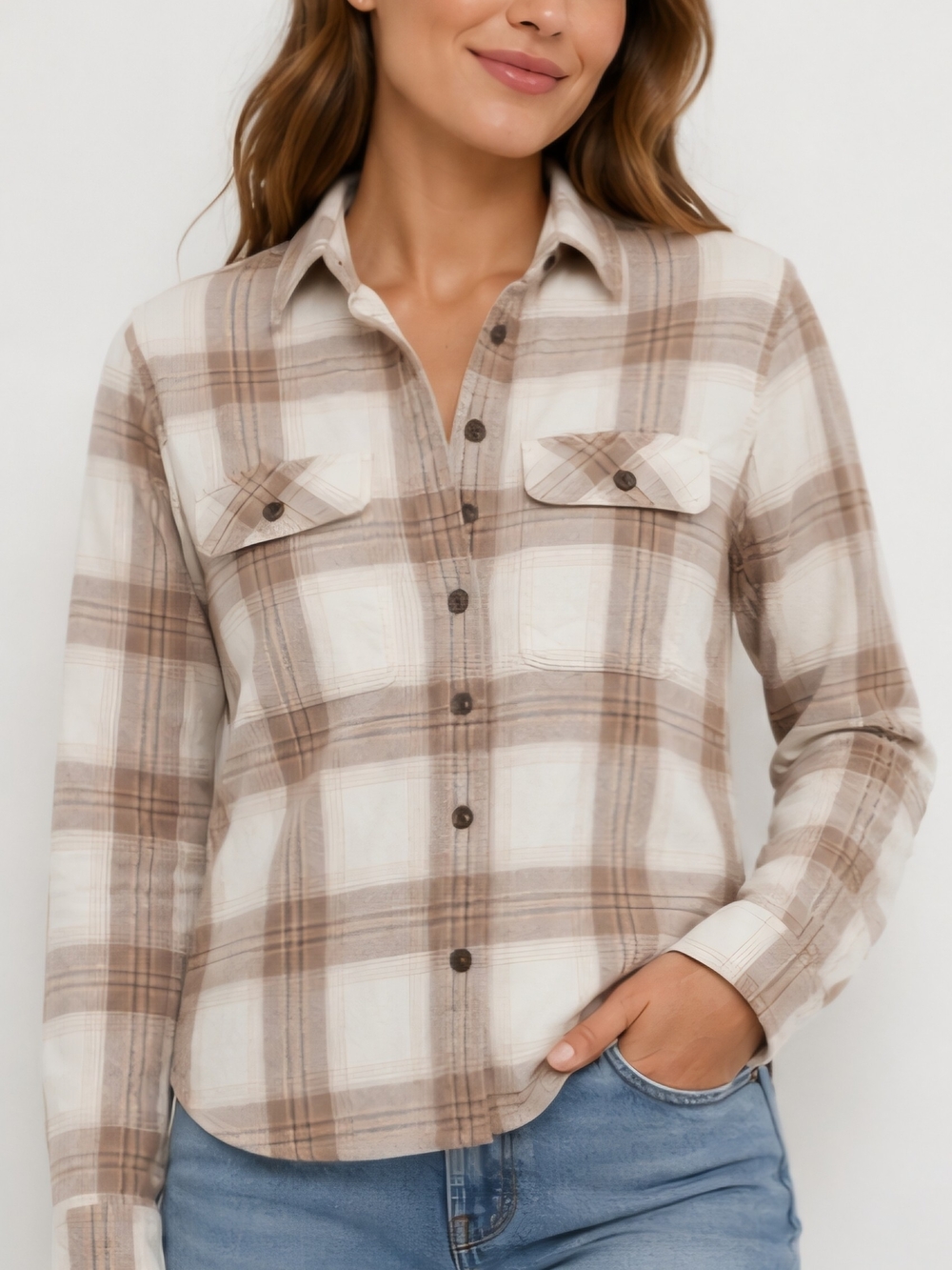 Patagonia Women’s Organic Cotton Plaid Flannel Shirt XS Beige Brown Button Up